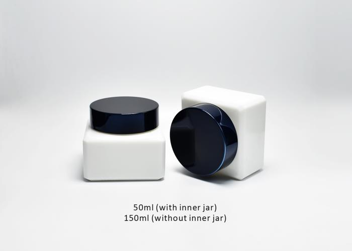 JG-SQ-150ml Luxury Square White Glass Cosmetic Jars